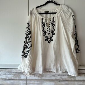 Style & Co. Cream Embroidered Tunic with Relaxed Sleeves